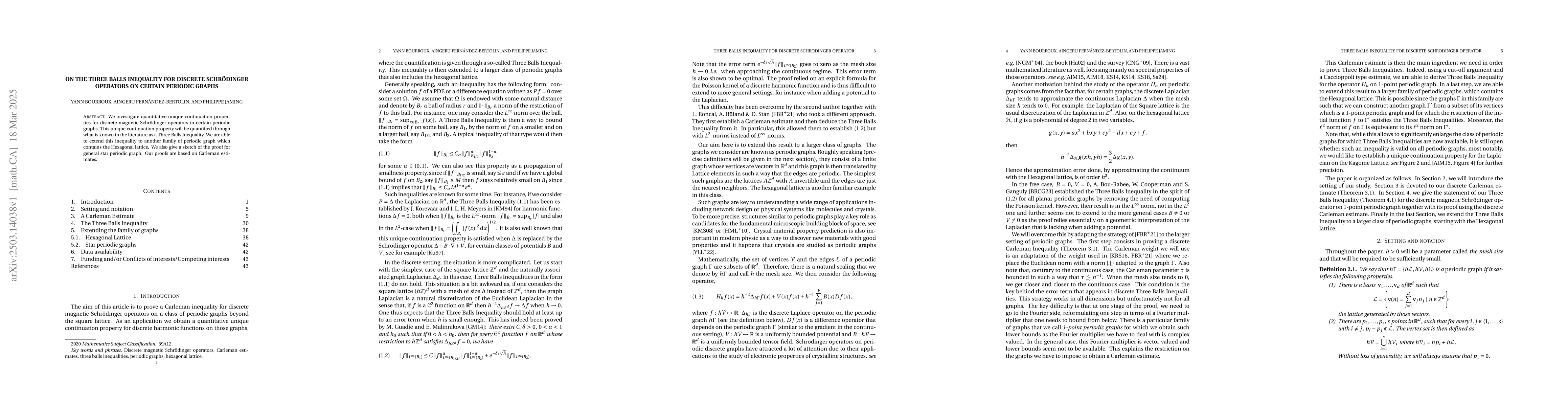 Thumbnail for On the Three Balls Inequality for Discrete Schr{ö}dinger Operators on
  Certain Periodic Graphs