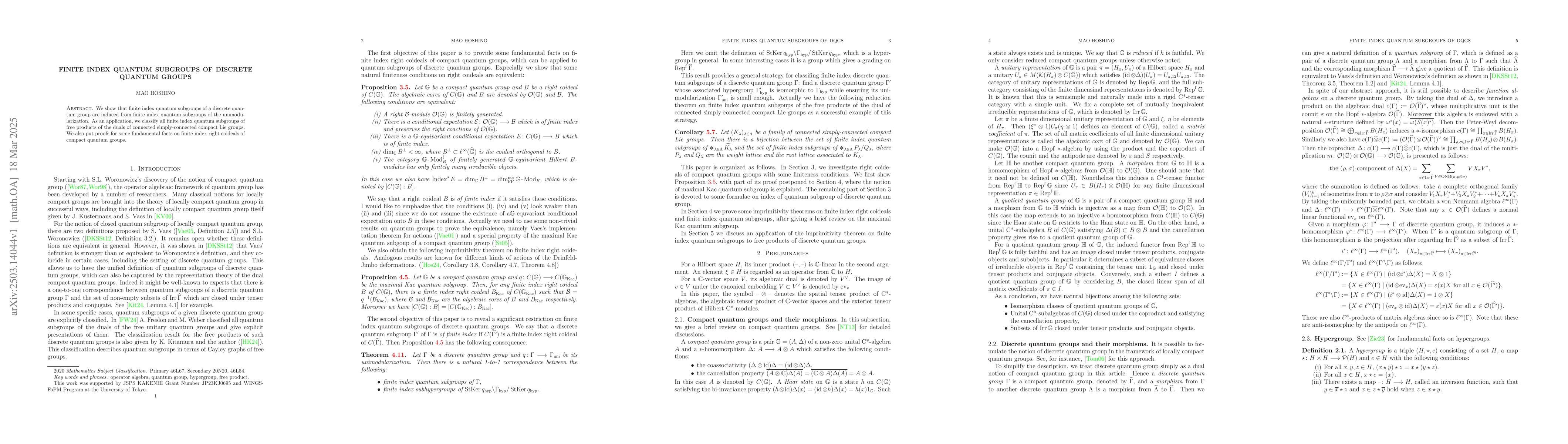 Thumbnail for Finite index quantum subgroups of discrete quantum groups