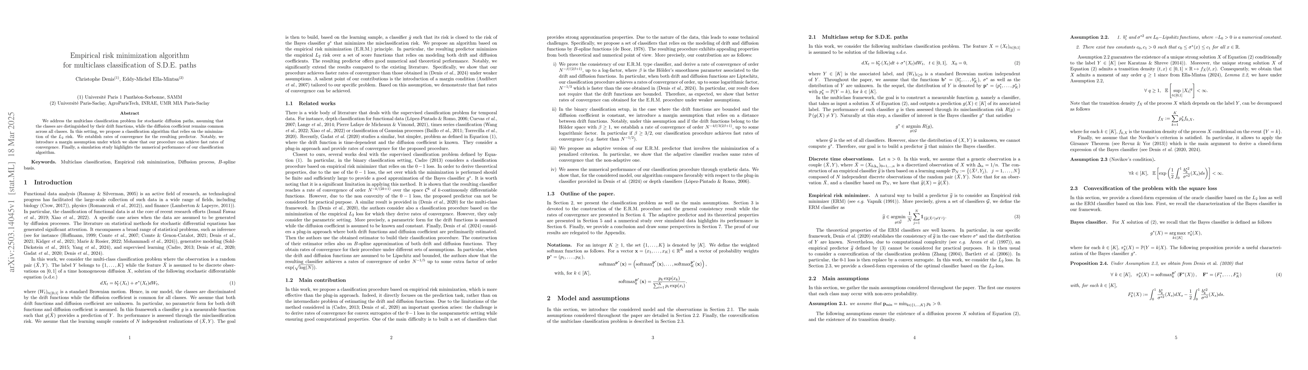 Thumbnail for Empirical risk minimization algorithm for multiclass classification of
  S.D.E. paths
