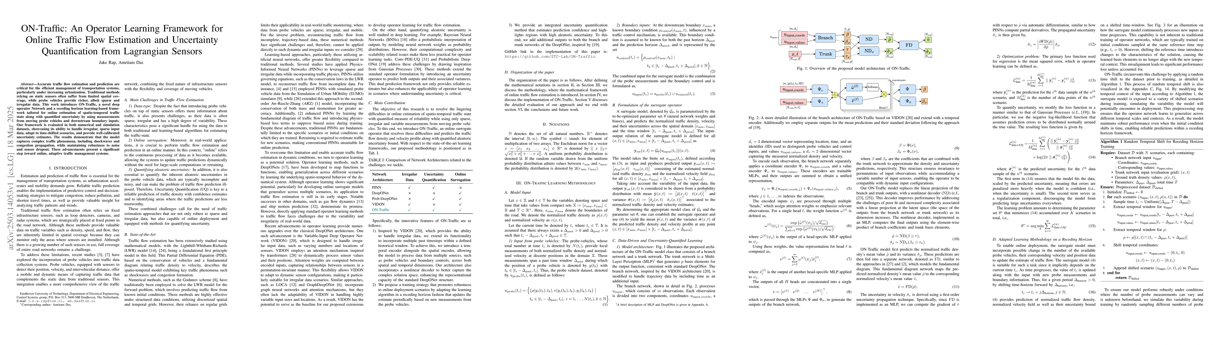 Thumbnail for ON-Traffic: An Operator Learning Framework for Online Traffic Flow
  Estimation and Uncertainty Quantification from Lagrangian Sensors