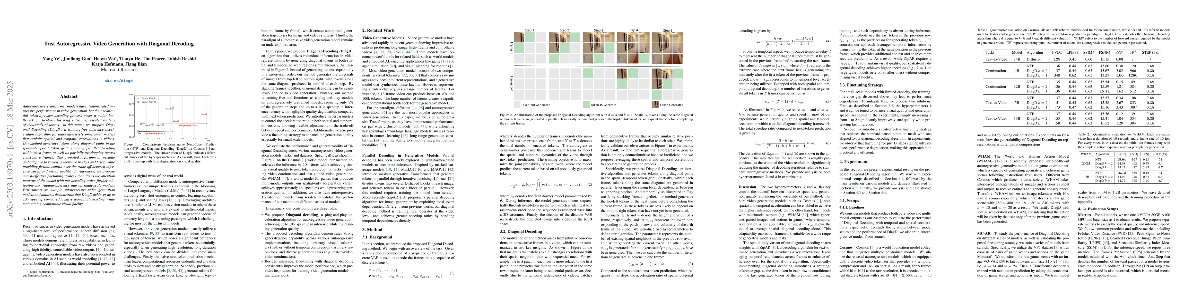 Thumbnail for Fast Autoregressive Video Generation with Diagonal Decoding