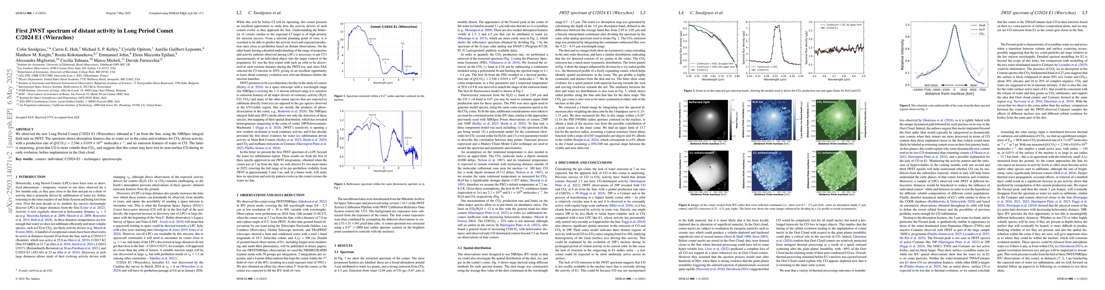 Thumbnail for First JWST spectrum of distant activity in Long Period Comet C/2024 E1
  (Wierzchos)