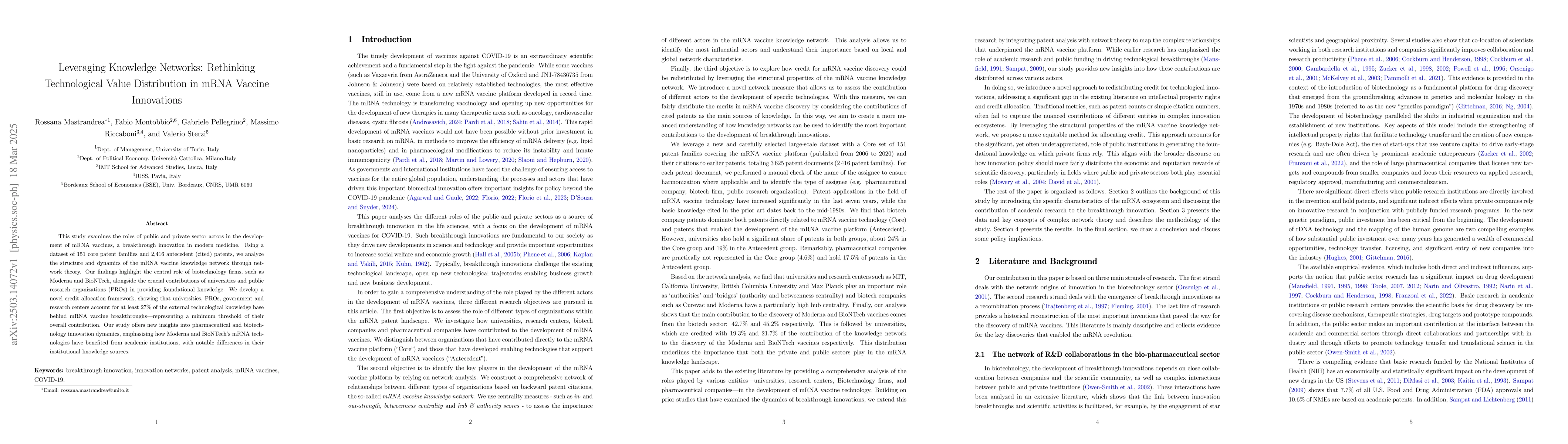 Thumbnail for Leveraging Knowledge Networks: Rethinking Technological Value
  Distribution in mRNA Vaccine Innovations