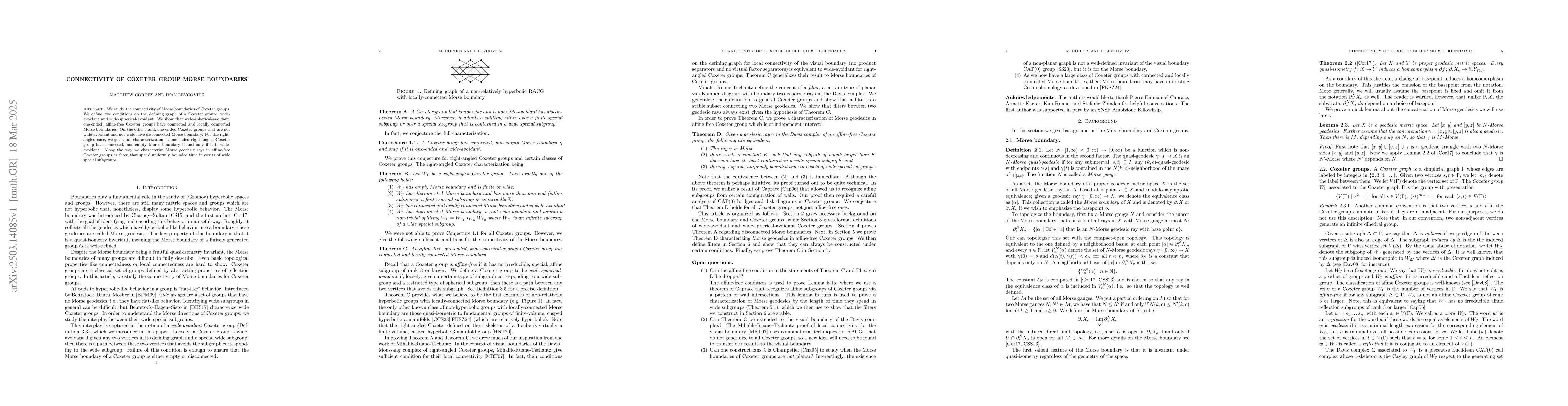 Thumbnail for Connectivity of Coxeter group Morse boundaries