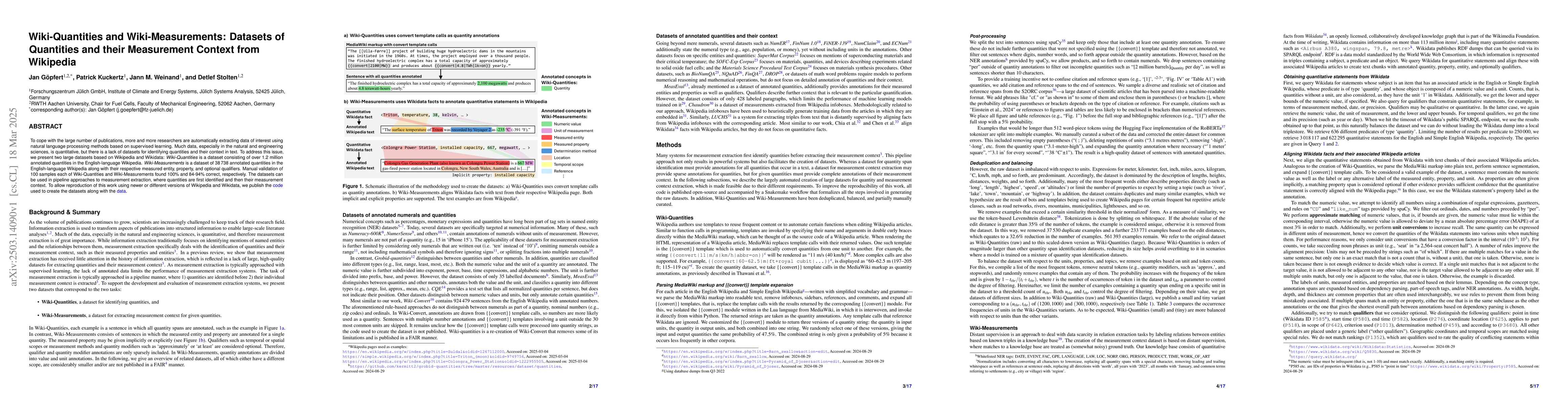Thumbnail for Wiki-Quantities and Wiki-Measurements: Datasets of Quantities and their
  Measurement Context from Wikipedia
