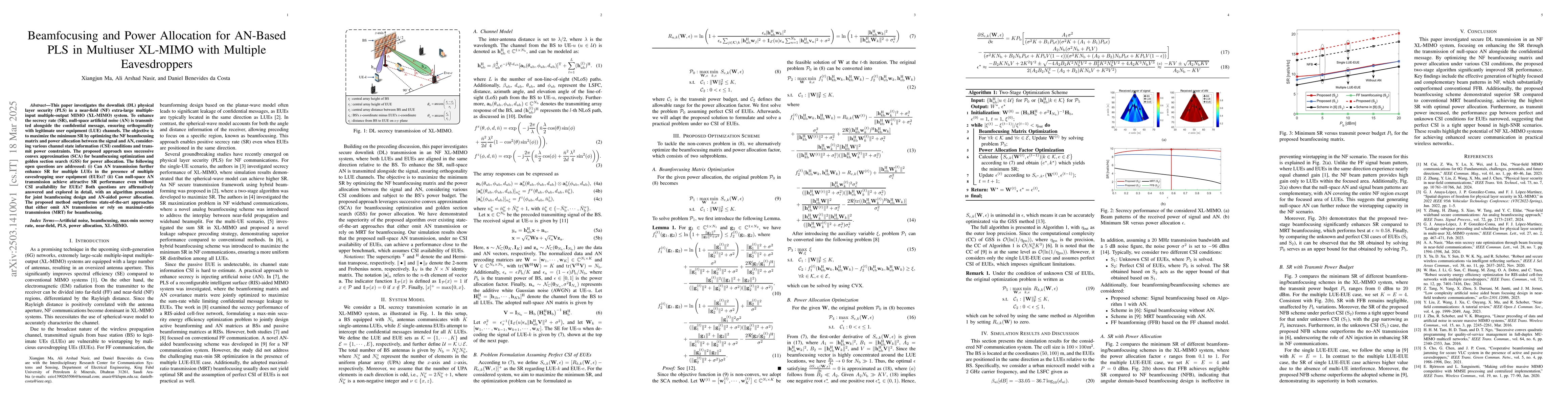 Thumbnail for Beamfocusing and Power Allocation for AN-Based PLS in Multiuser XL-MIMO
  with Multiple Eavesdroppers