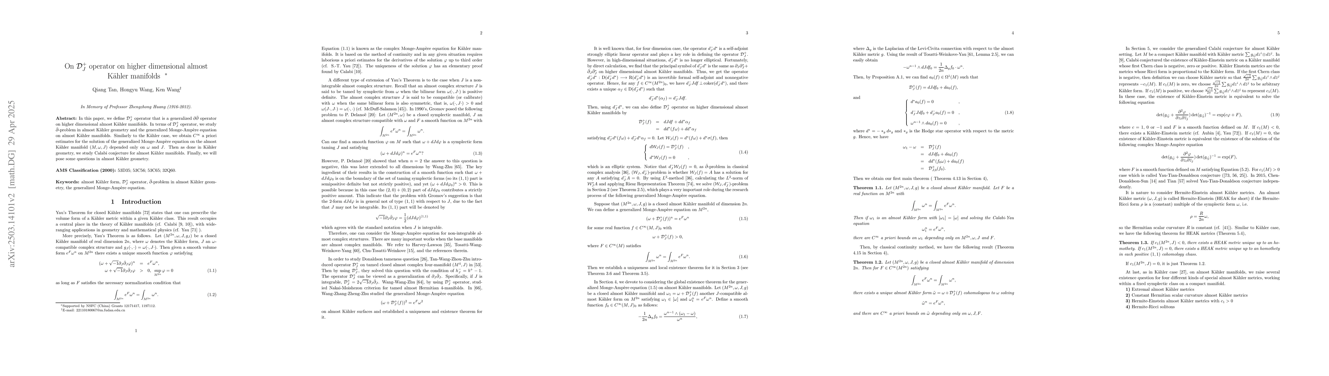 Thumbnail for On $\mathcal{D}^+_J$ operator on higher dimensional almost Kähler
  manifolds