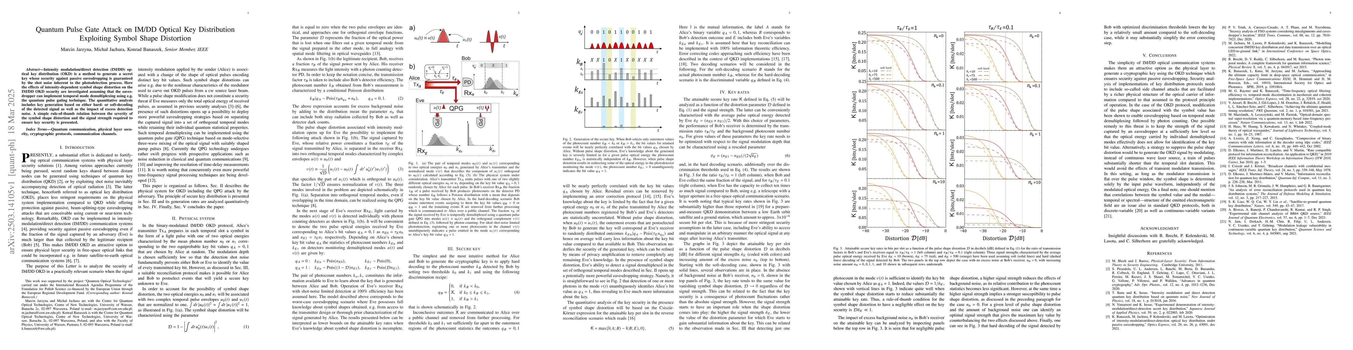 Thumbnail for Quantum Pulse Gate Attack on IM/DD Optical Key Distribution Exploiting
  Symbol Shape Distortion