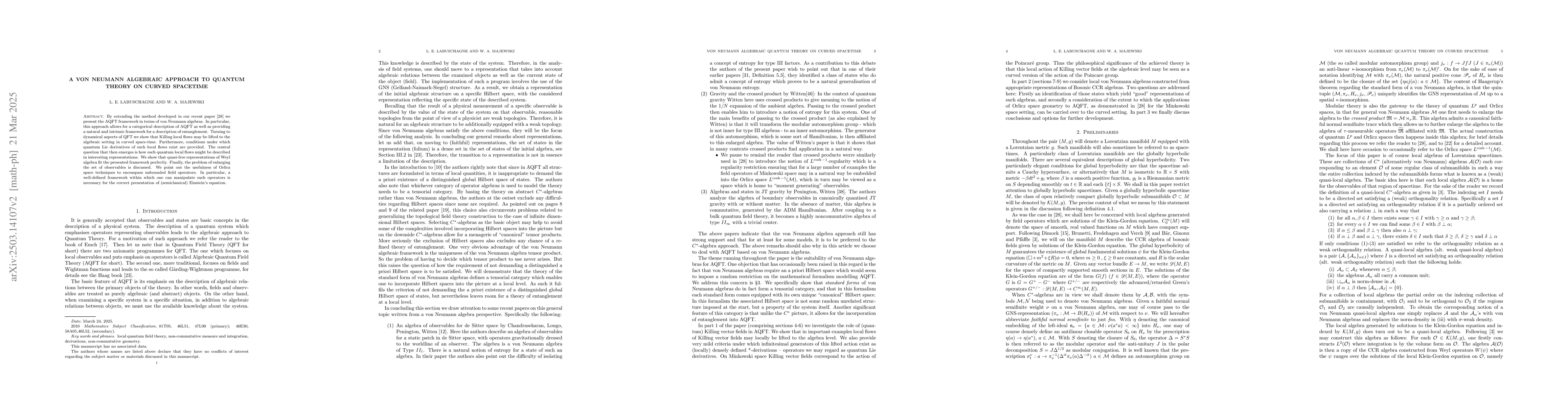 Thumbnail for A von Neumann algebraic approach to Quantum Theory on curved spacetime