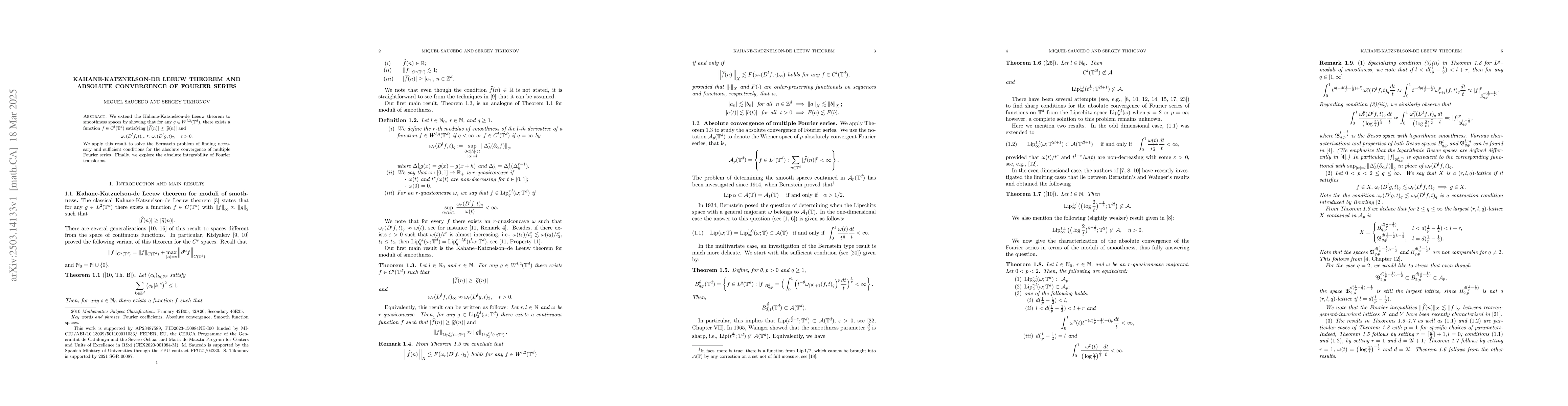 Thumbnail for Kahane-Katznelson-de Leeuw theorem and absolute convergence of Fourier
  series
