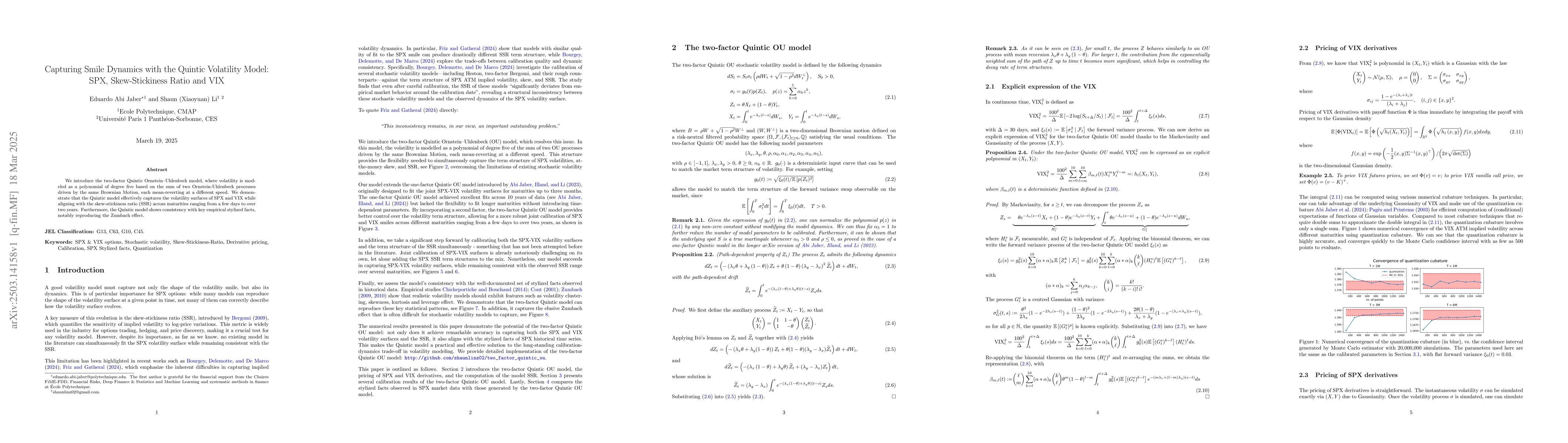 Thumbnail for Capturing Smile Dynamics with the Quintic Volatility Model: SPX,
  Skew-Stickiness Ratio and VIX