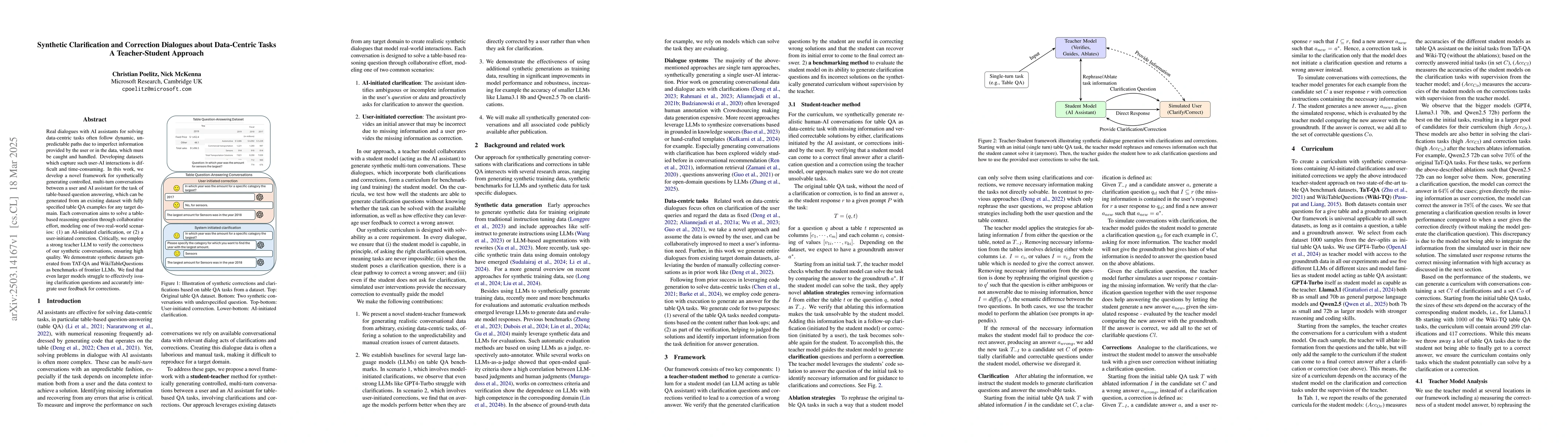 Thumbnail for Synthetic Clarification and Correction Dialogues about Data-Centric
  Tasks -- A Teacher-Student Approach