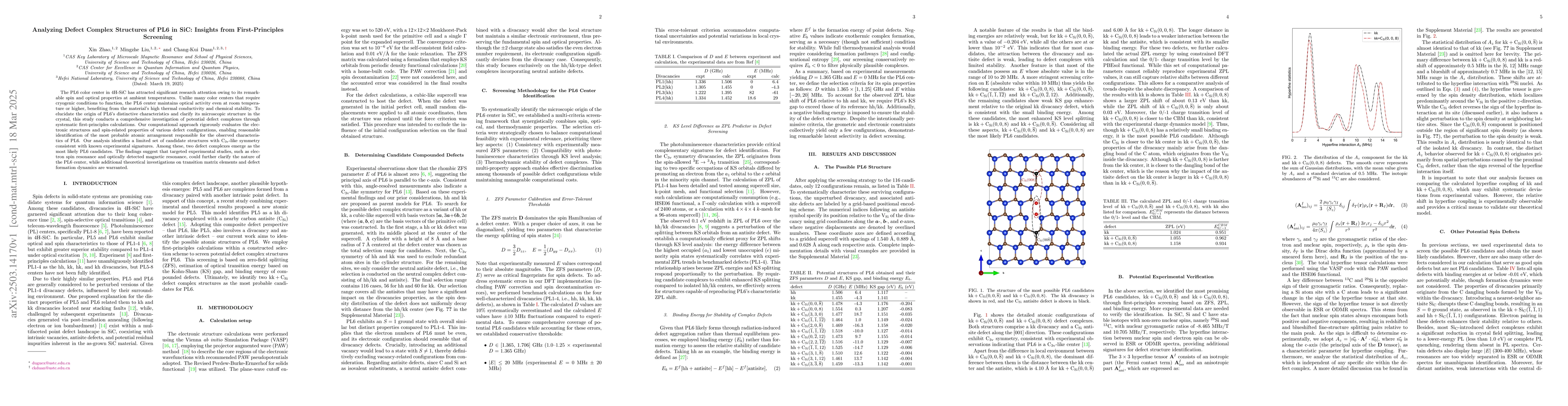 Thumbnail for Analyzing Defect Complex Structures of PL6 in SiC: Insights from
  First-Principles Screening