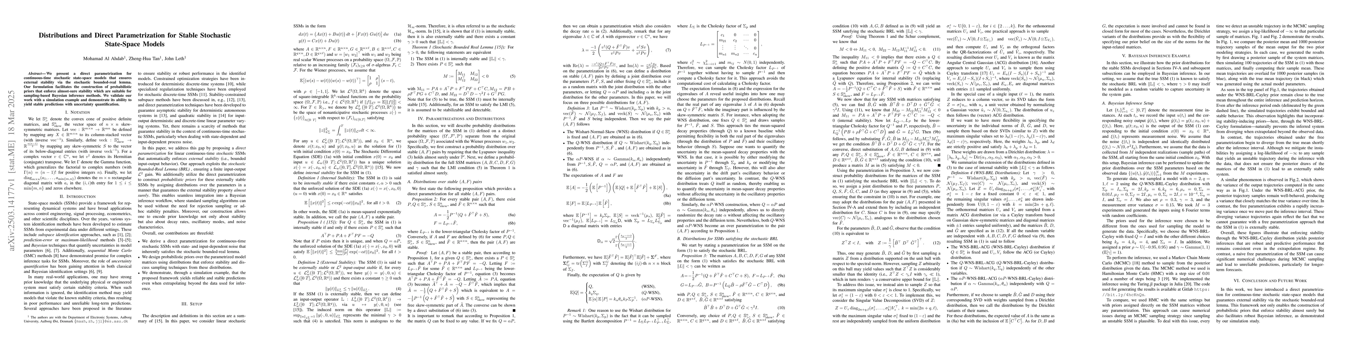 Thumbnail for Distributions and Direct Parametrization for Stable Stochastic
  State-Space Models