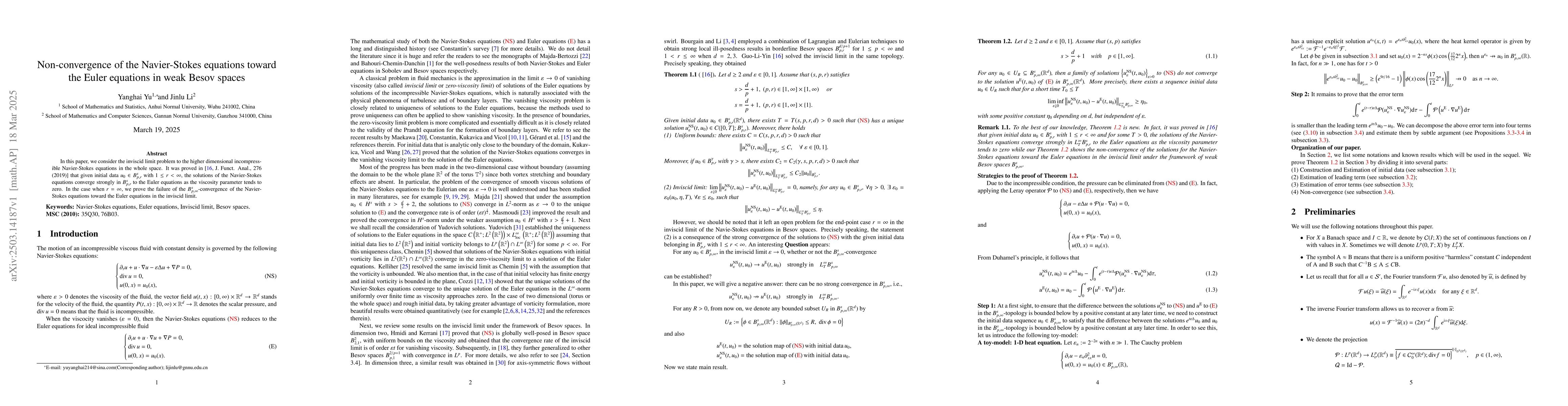 Thumbnail for Non-convergence of the Navier-Stokes equations toward the Euler
  equations in weak Besov spaces