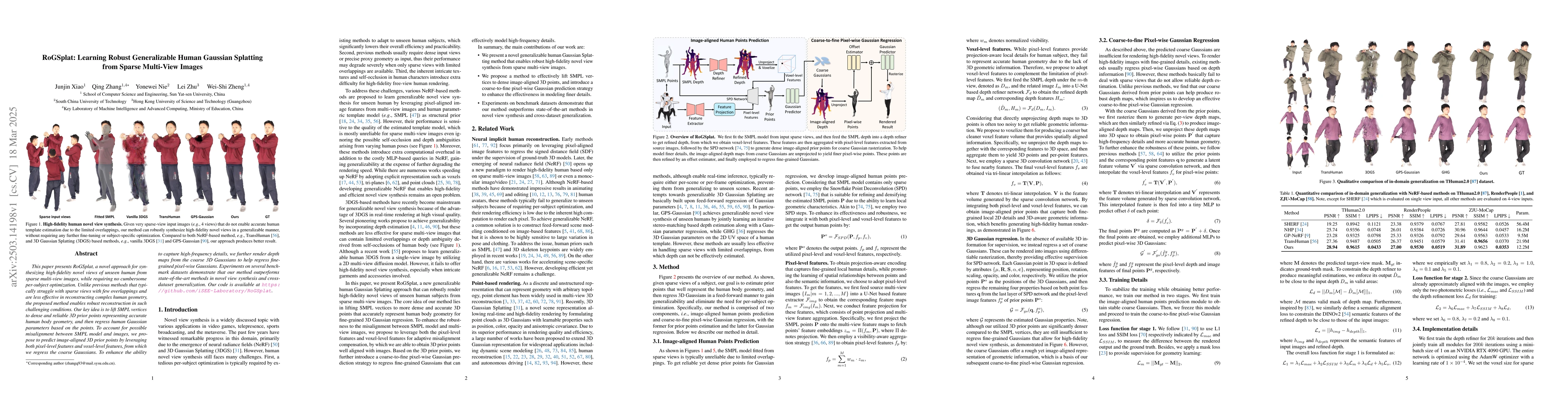 Thumbnail for RoGSplat: Learning Robust Generalizable Human Gaussian Splatting from
  Sparse Multi-View Images