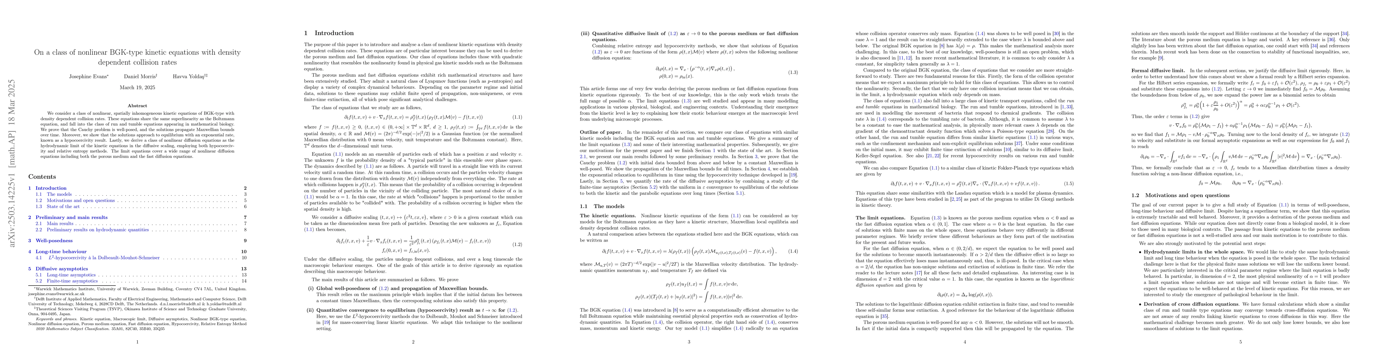 Thumbnail for On a class of nonlinear BGK-type kinetic equations with density
  dependent collision rates