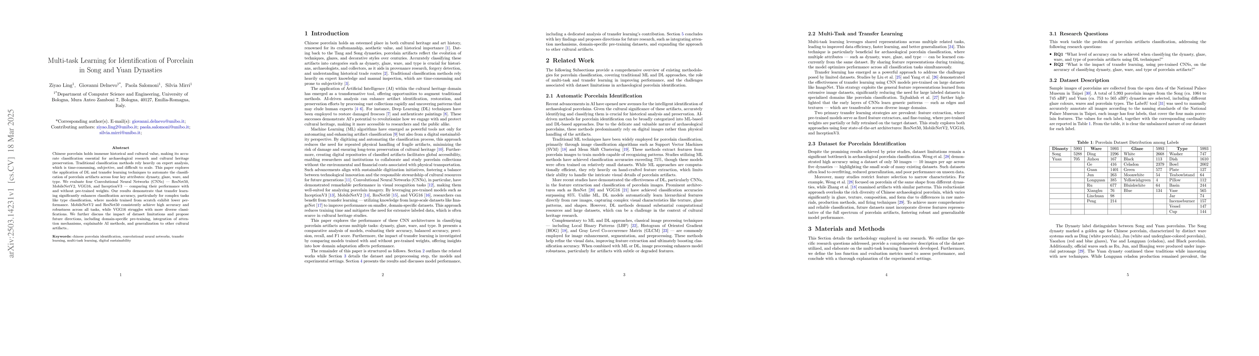 Thumbnail for Multi-task Learning for Identification of Porcelain in Song and Yuan
  Dynasties