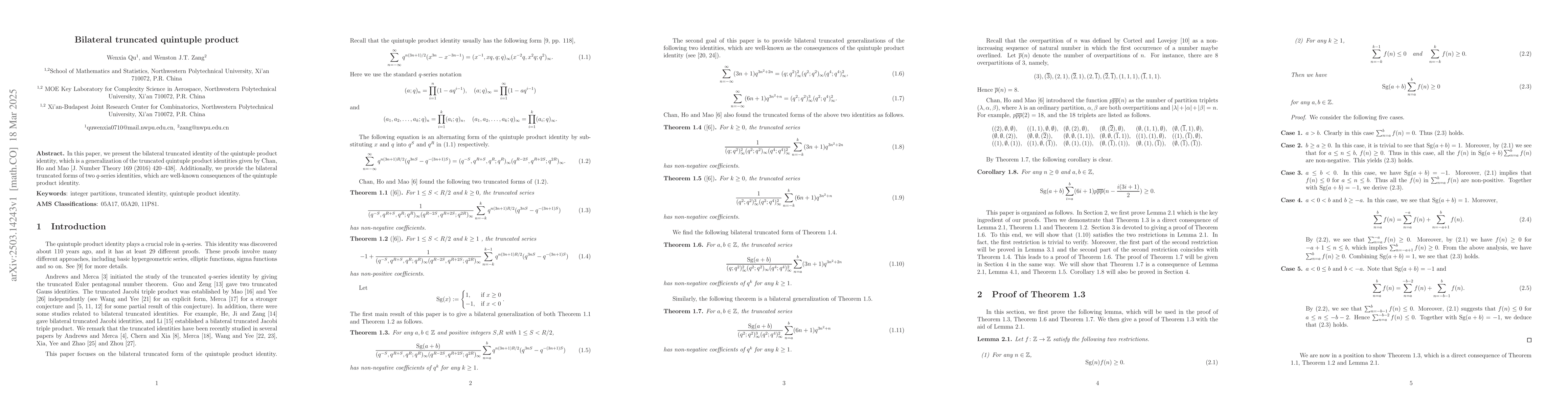 Thumbnail for Bilateral truncated quintuple product