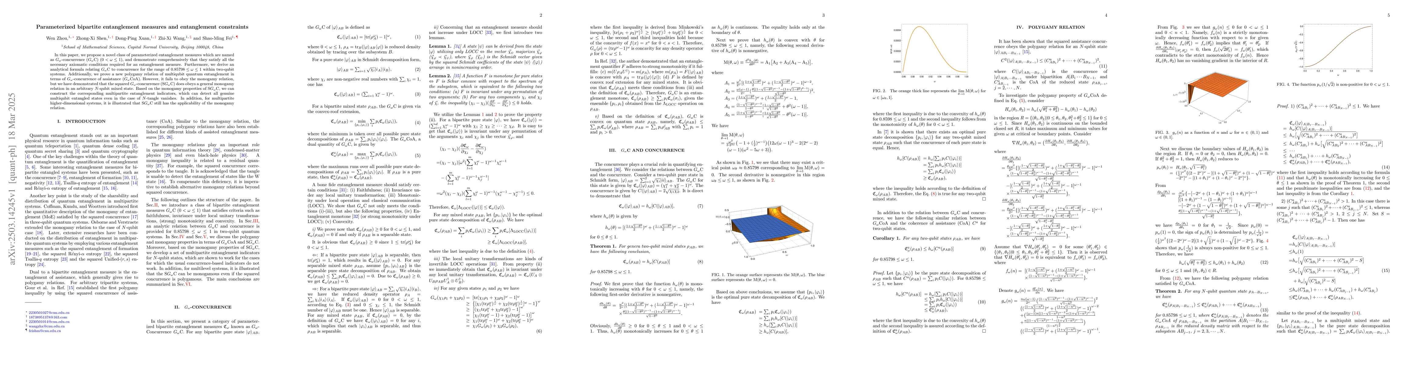 Thumbnail for Parameterized bipartite entanglement measures and entanglement
  constraints