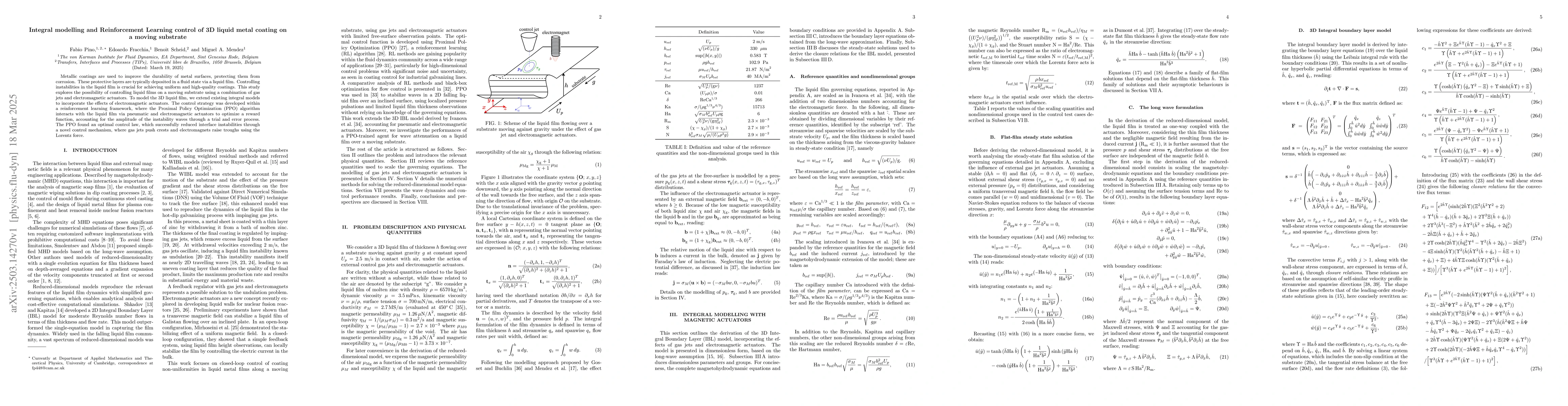 Thumbnail for Integral modelling and Reinforcement Learning control of 3D liquid metal
  coating on a moving substrate