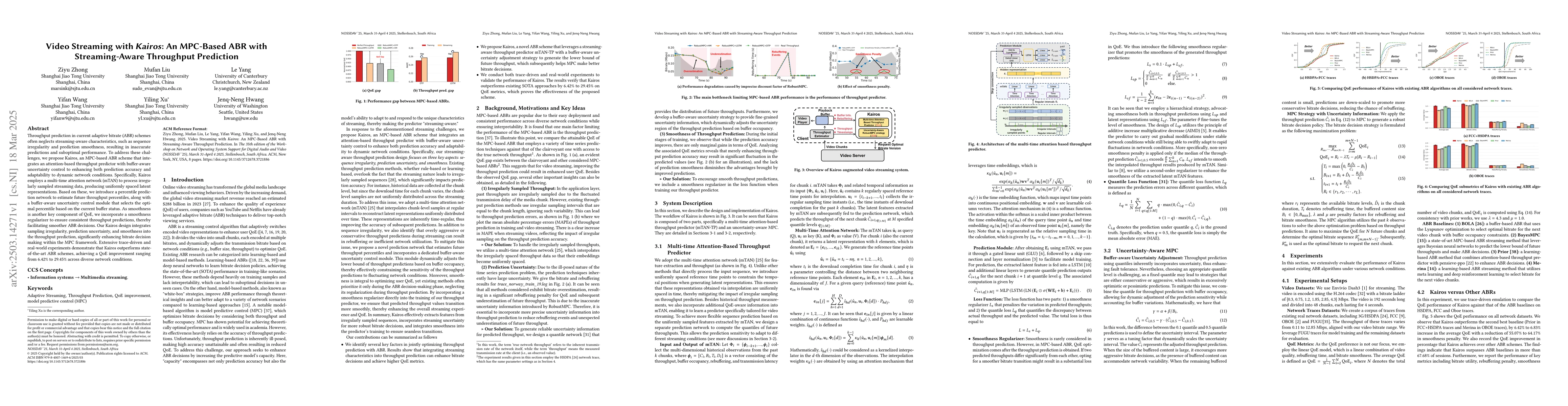 Thumbnail for Video Streaming with Kairos: An MPC-Based ABR with Streaming-Aware
  Throughput Prediction