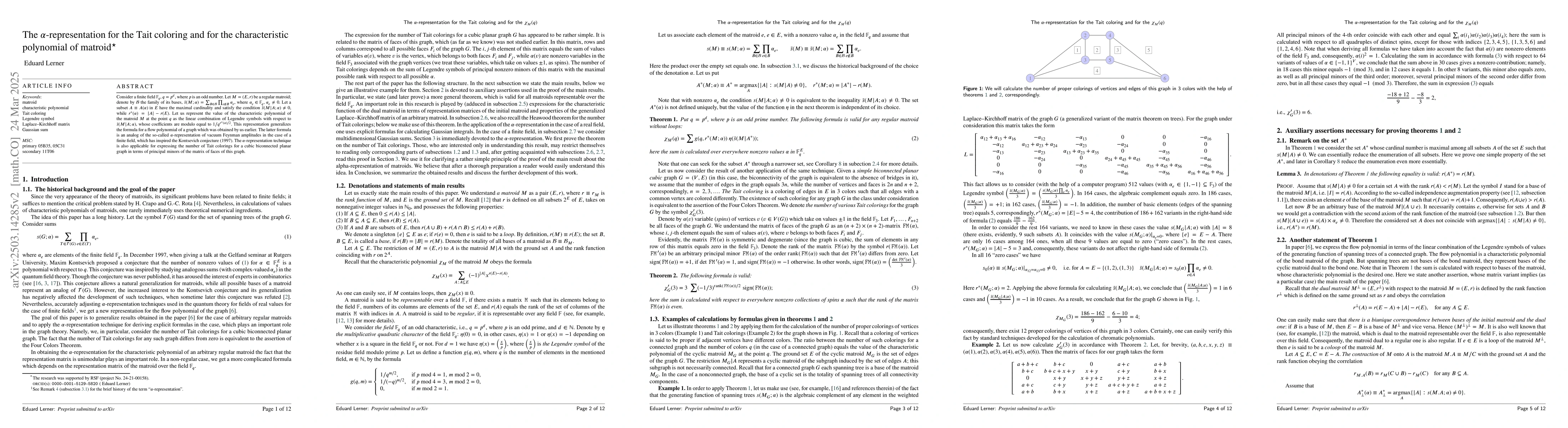 Thumbnail for The $α$-representation for the Tait coloring and for the
  characteristic polynomial of matroid