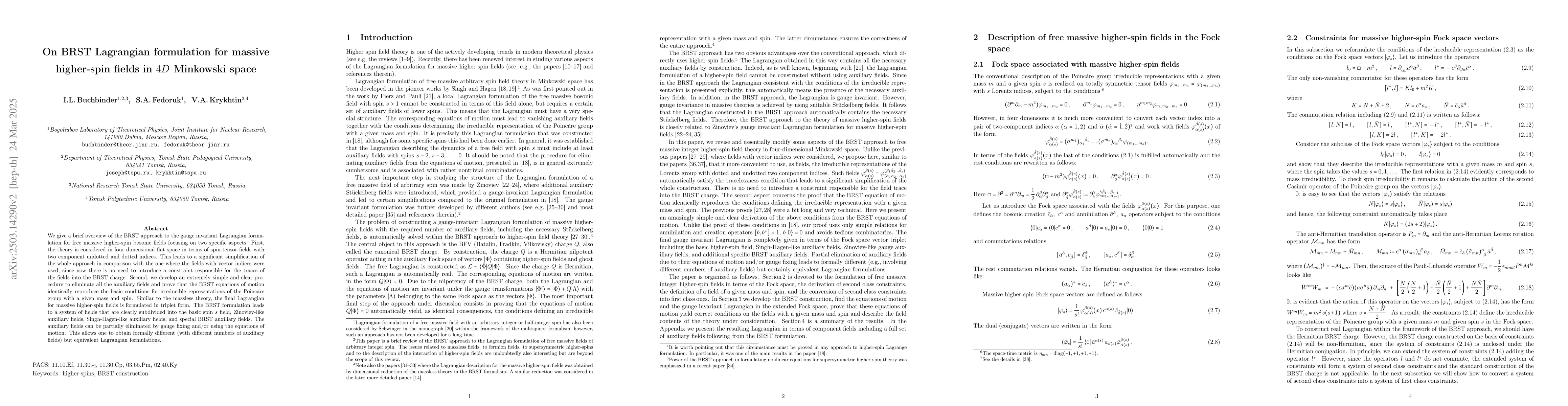 Thumbnail for On BRST Lagrangian formulation for massive higher-spin fields in $4D$
  Minkowski space