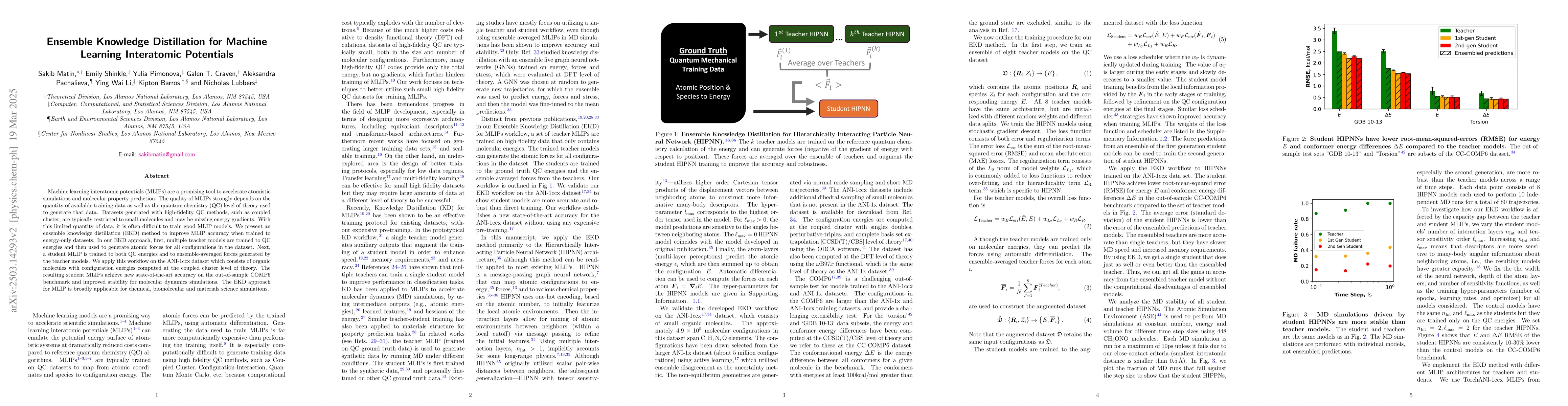 Thumbnail for Ensemble Knowledge Distillation for Machine Learning Interatomic
  Potentials