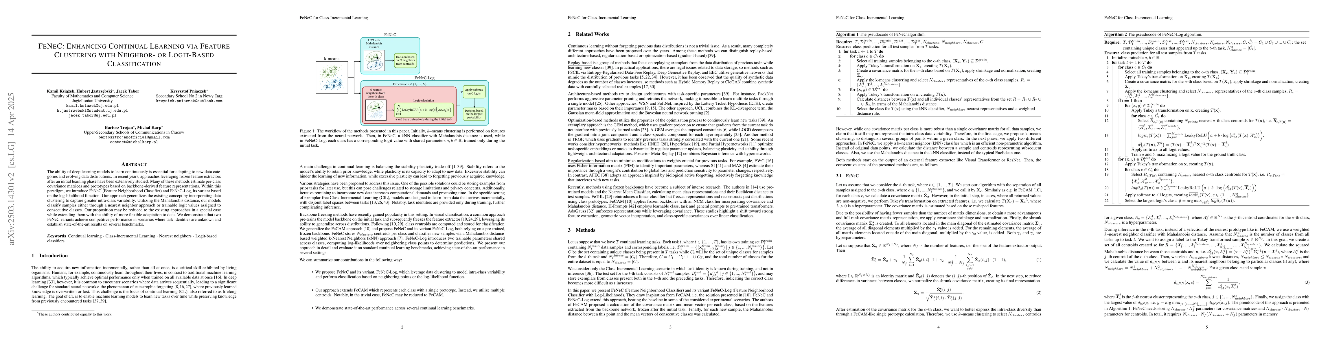 Thumbnail for FeNeC: Enhancing Continual Learning via Feature Clustering with
  Neighbor- or Logit-Based Classification