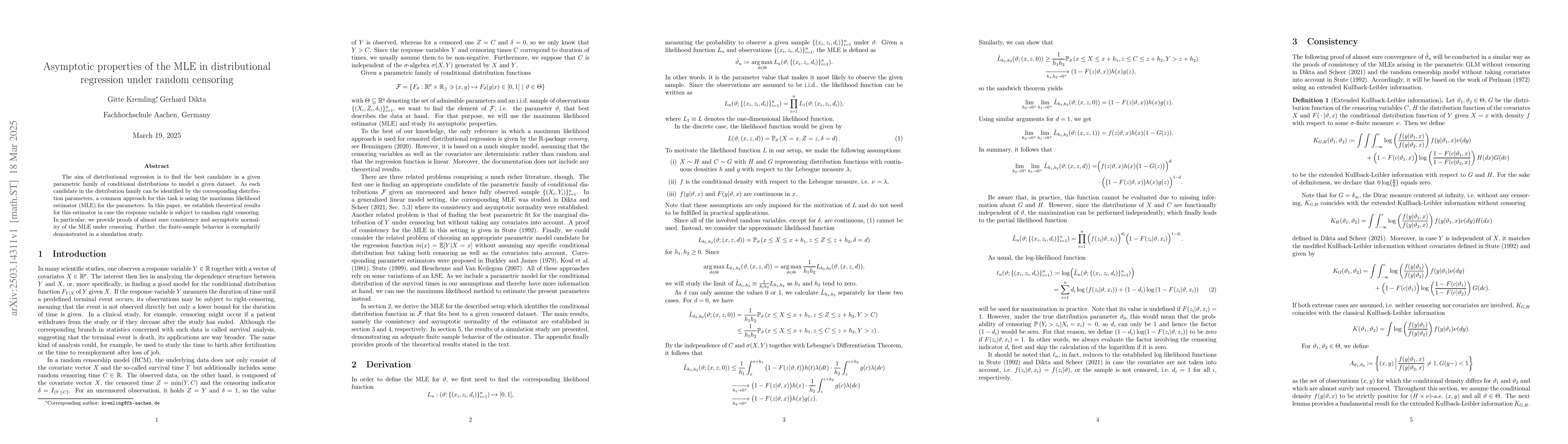 Thumbnail for Asymptotic properties of the MLE in distributional regression under
  random censoring