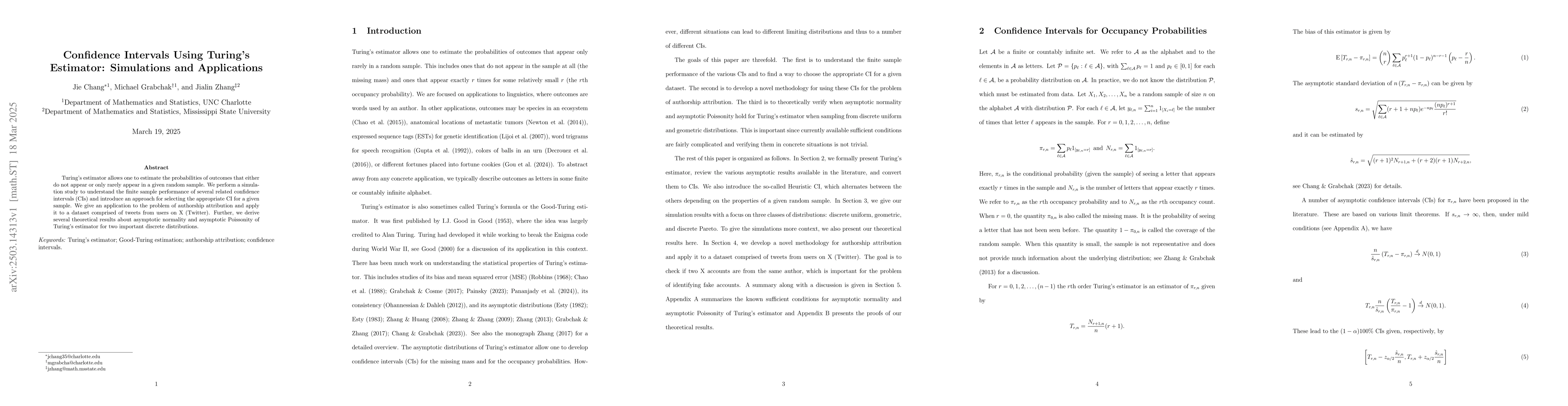 Thumbnail for Confidence Intervals Using Turing's Estimator: Simulations and
  Applications