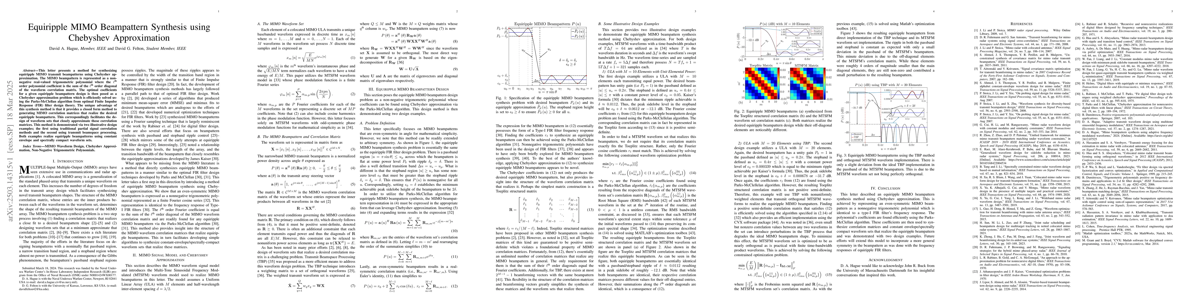 Thumbnail for Equiripple MIMO Beampattern Synthesis using Chebyshev Approximation