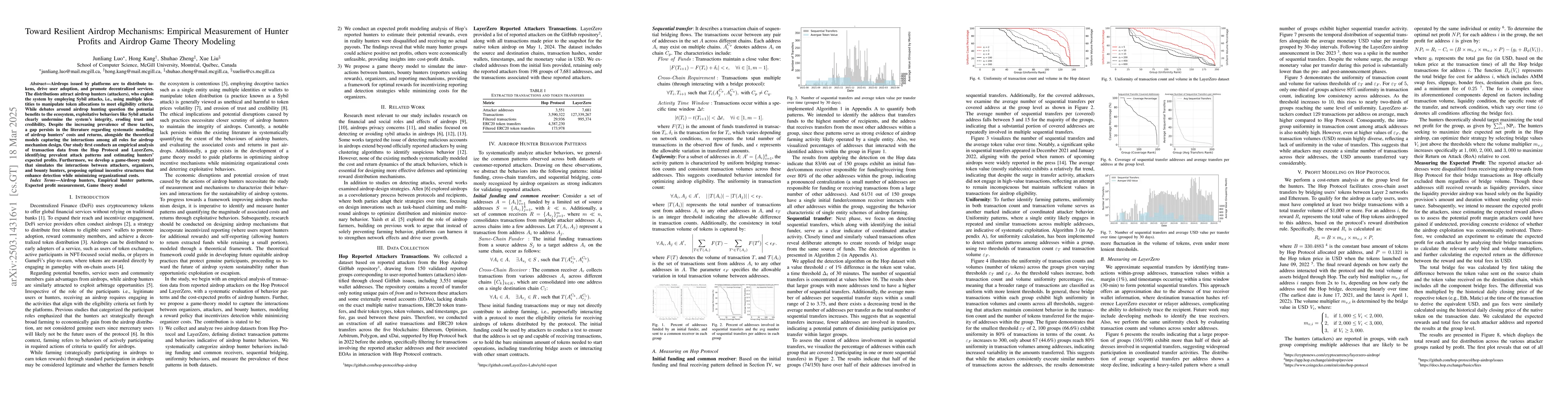Thumbnail for Toward Resilient Airdrop Mechanisms: Empirical Measurement of Hunter
  Profits and Airdrop Game Theory Modeling