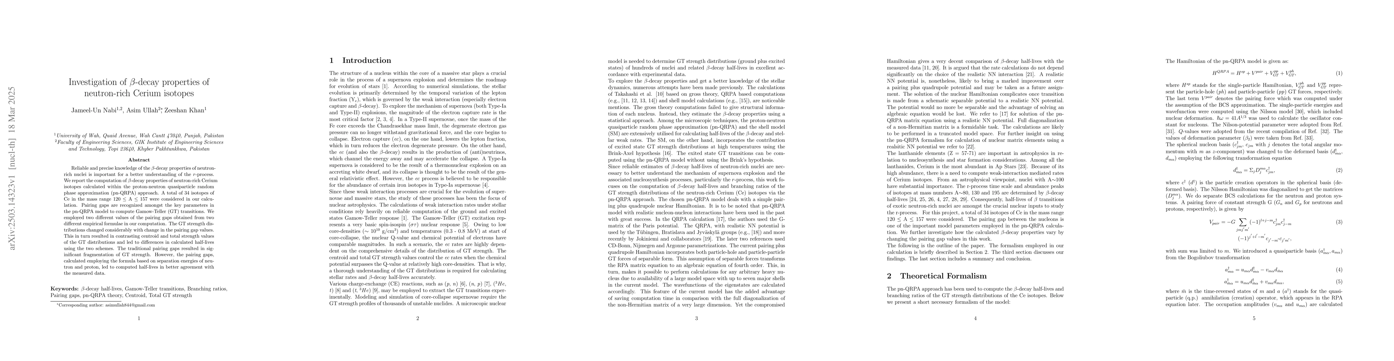 Thumbnail for Investigation of $β$-decay properties of neutron-rich Cerium
  isotopes