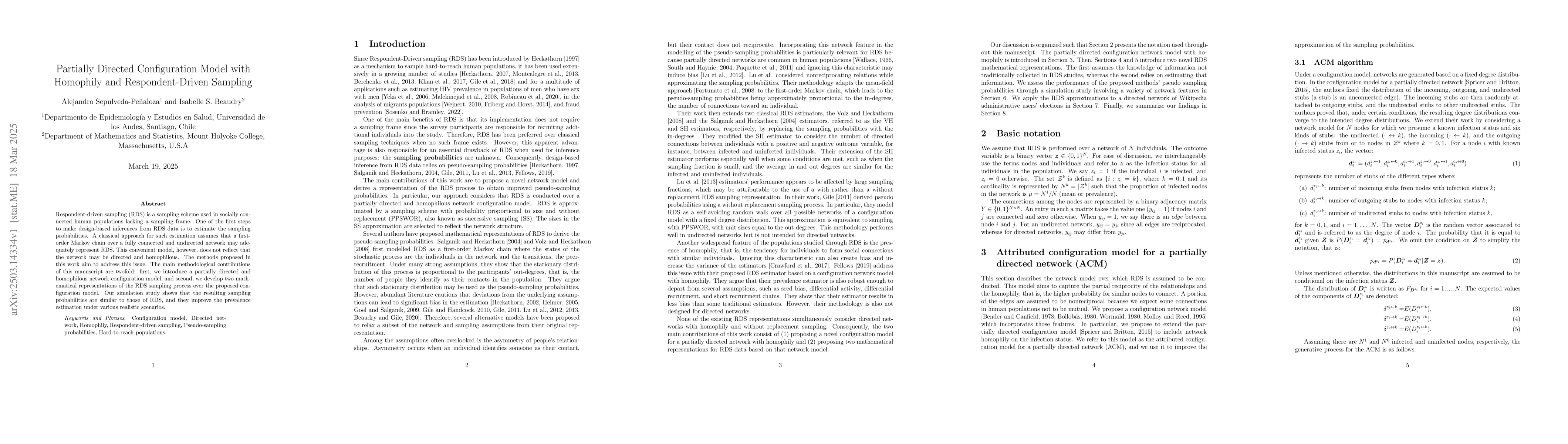 Thumbnail for Partially Directed Configuration Model with Homophily and
  Respondent-Driven Sampling