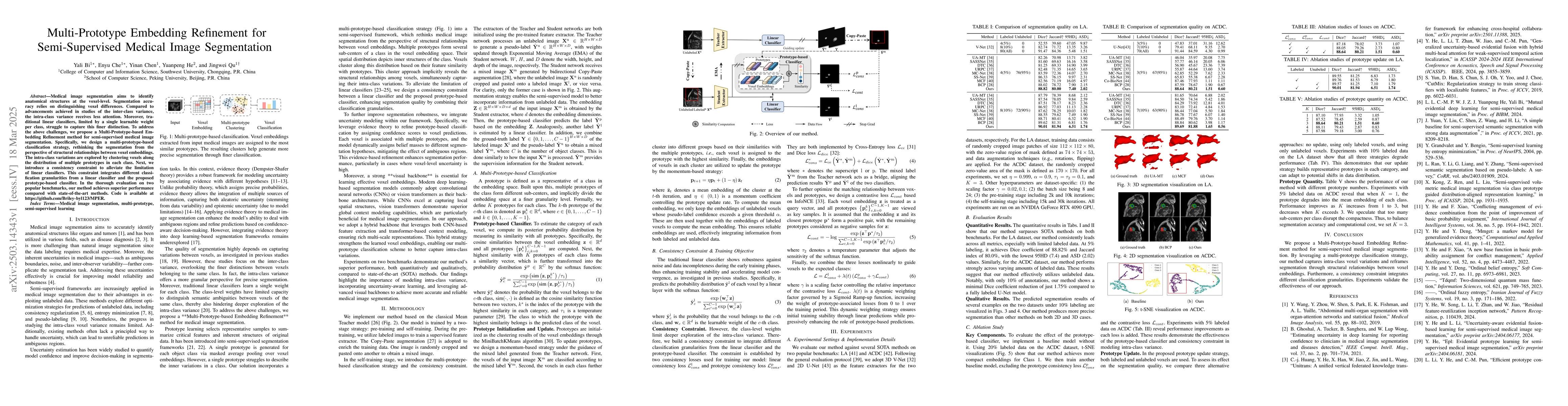 Thumbnail for Multi-Prototype Embedding Refinement for Semi-Supervised Medical Image
  Segmentation