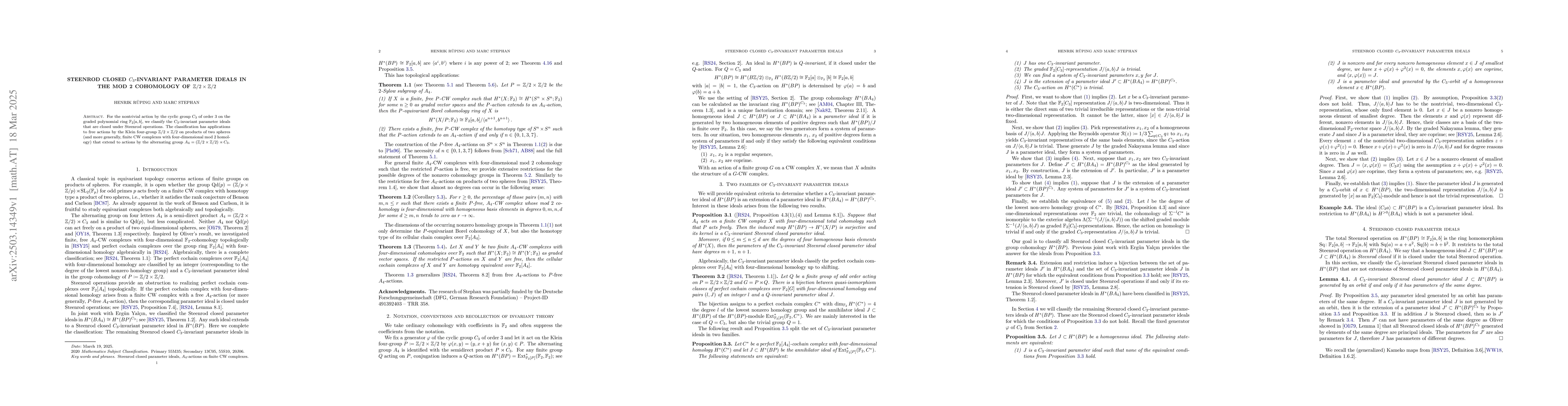 Thumbnail for Steenrod closed $C_3$-invariant parameter ideals in the mod 2 cohomology
  of $\mathbb{Z}/2\times\mathbb{Z}/2$