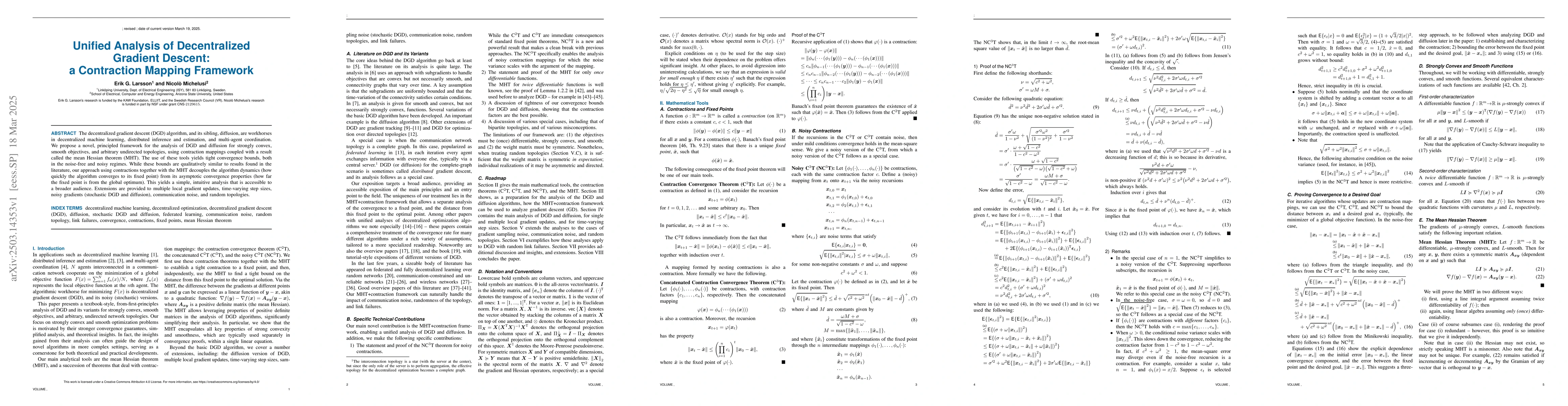 Thumbnail for Unified Analysis of Decentralized Gradient Descent: a Contraction
  Mapping Framework