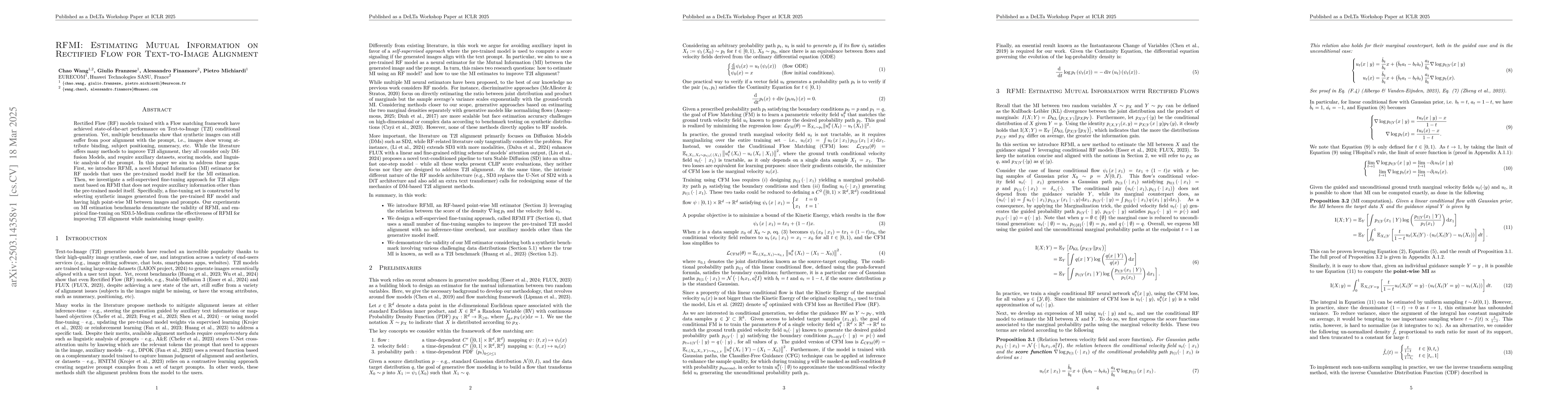 Thumbnail for RFMI: Estimating Mutual Information on Rectified Flow for Text-to-Image
  Alignment