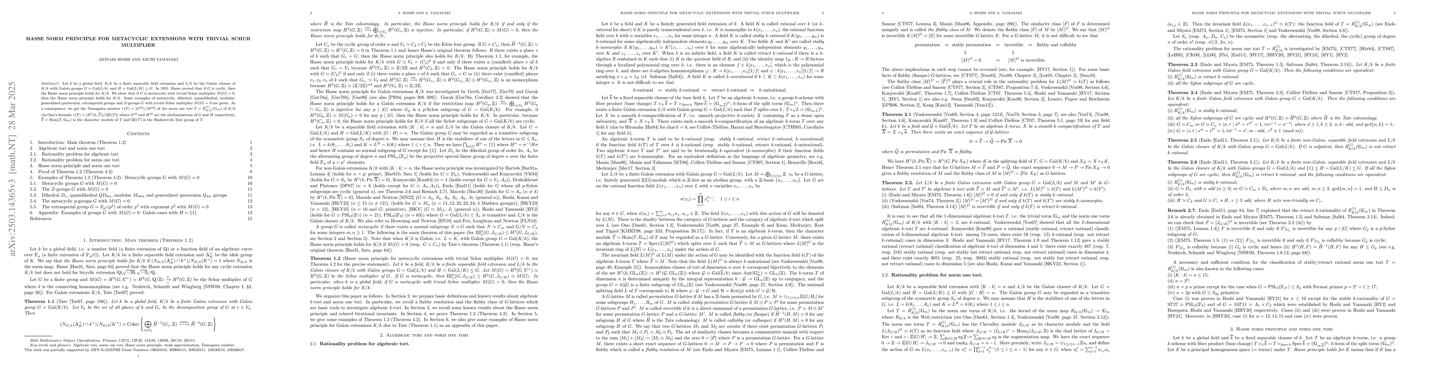 Thumbnail for Hasse norm principle for metacyclic extensions with trivial Schur
  multiplier