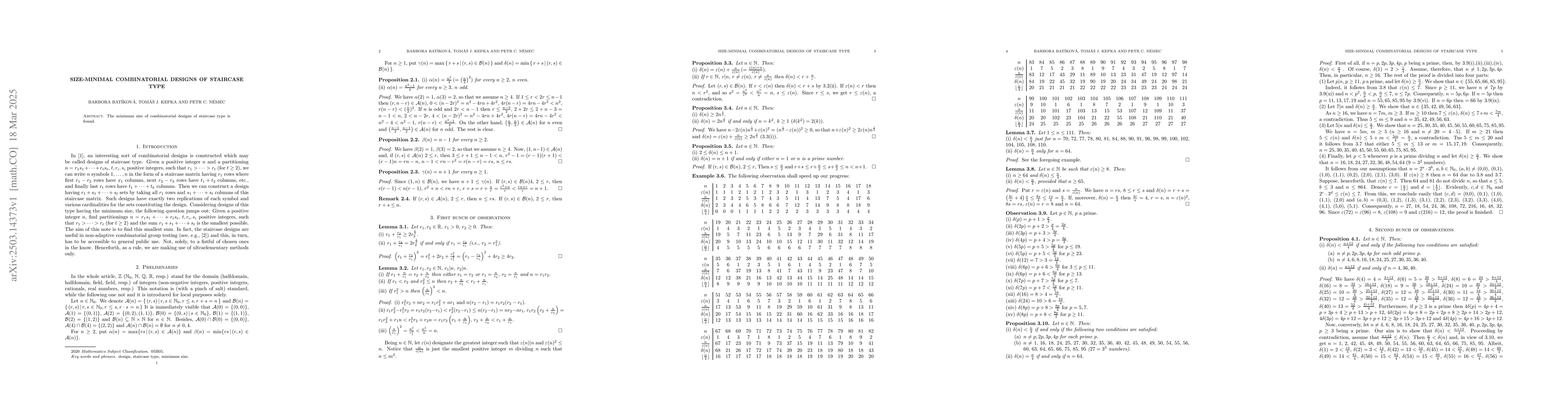 Thumbnail for Size-minimal combinatorial designs of staircase type