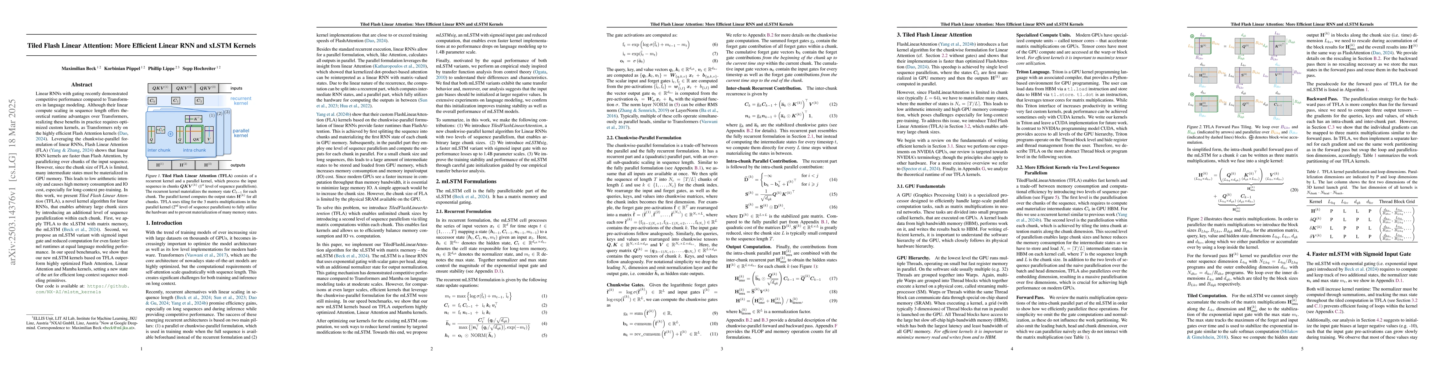Thumbnail for Tiled Flash Linear Attention: More Efficient Linear RNN and xLSTM
  Kernels
