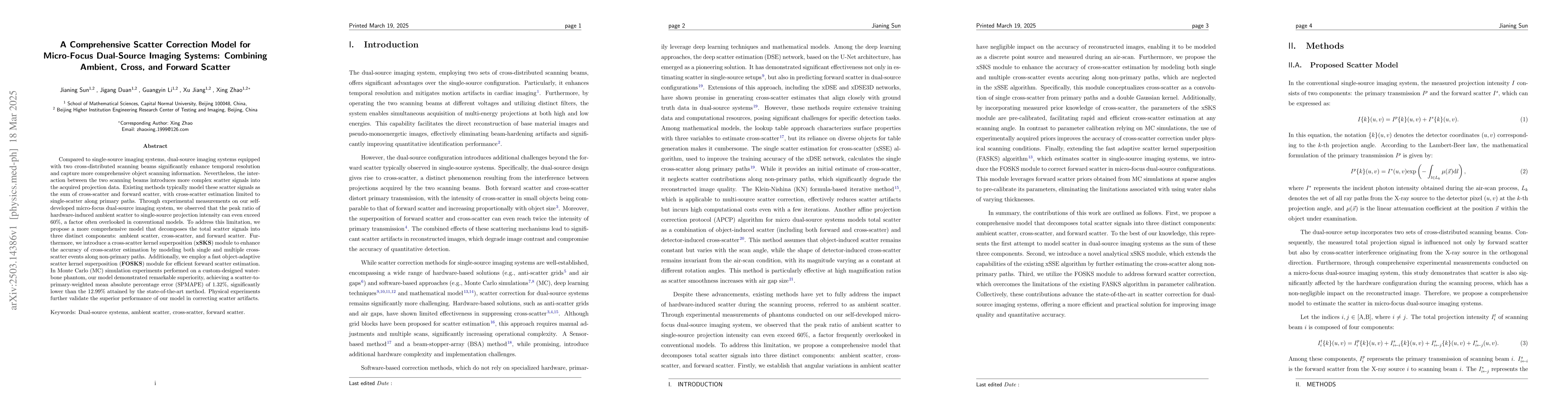 Thumbnail for A Comprehensive Scatter Correction Model for Micro-Focus Dual-Source
  Imaging Systems: Combining Ambient, Cross, and Forward Scatter