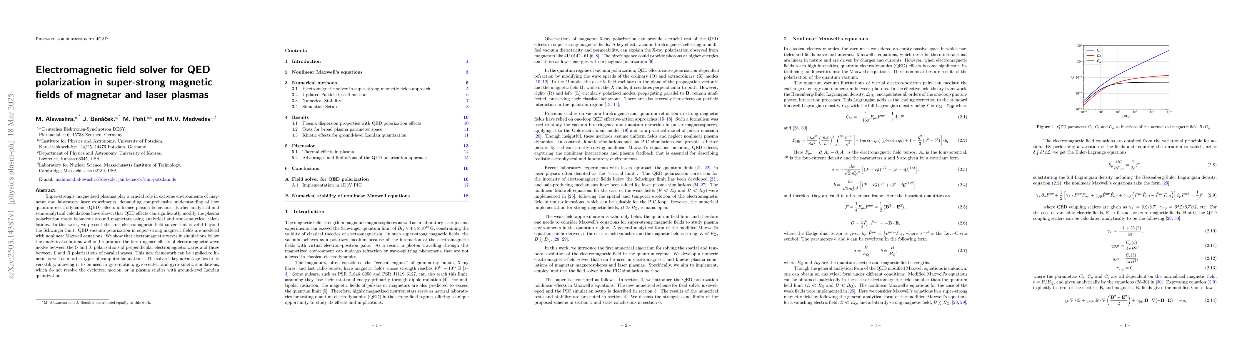 Thumbnail for Electromagnetic field solver for QED polarization in super-strong
  magnetic fields of magnetar and laser plasmas
