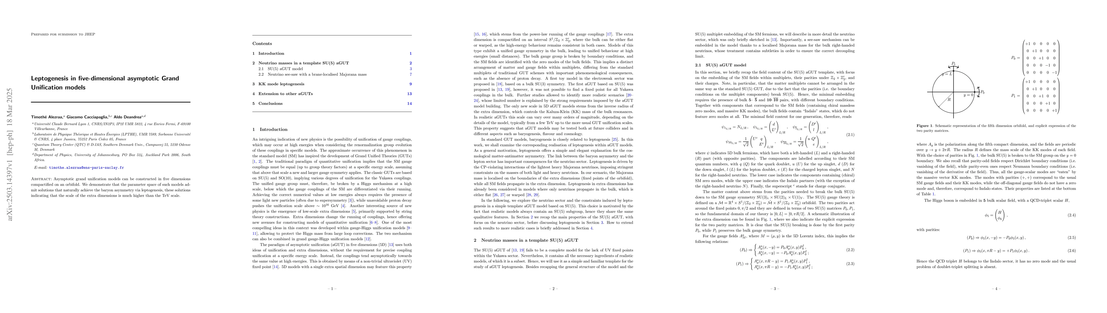 Thumbnail for Leptogenesis in five-dimensional asymptotic Grand Unification models