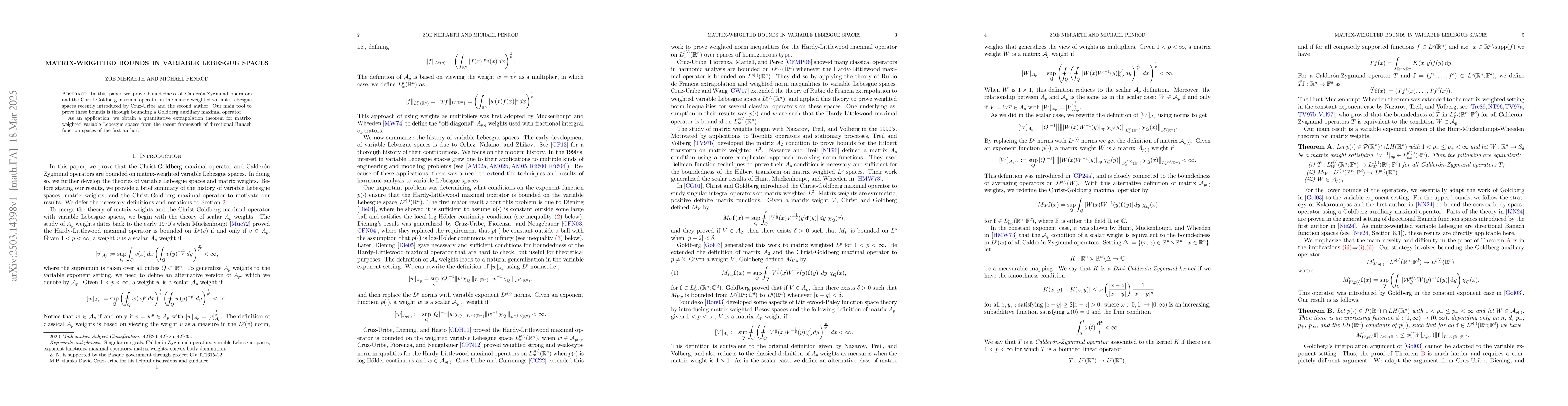 Thumbnail for Matrix-weighted bounds in variable Lebesgue spaces