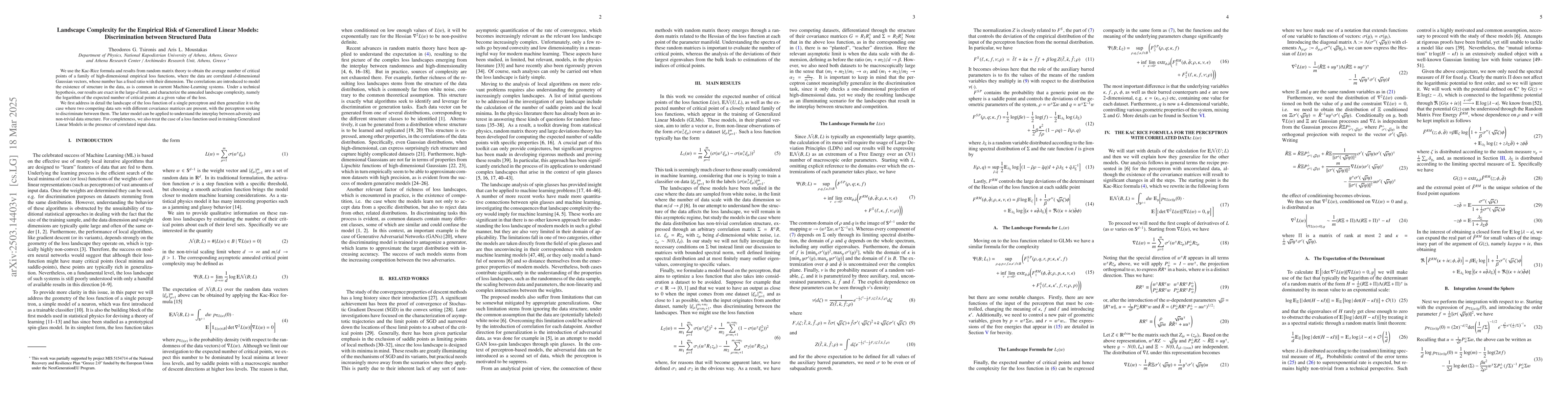 Thumbnail for Landscape Complexity for the Empirical Risk of Generalized Linear
  Models: Discrimination between Structured Data