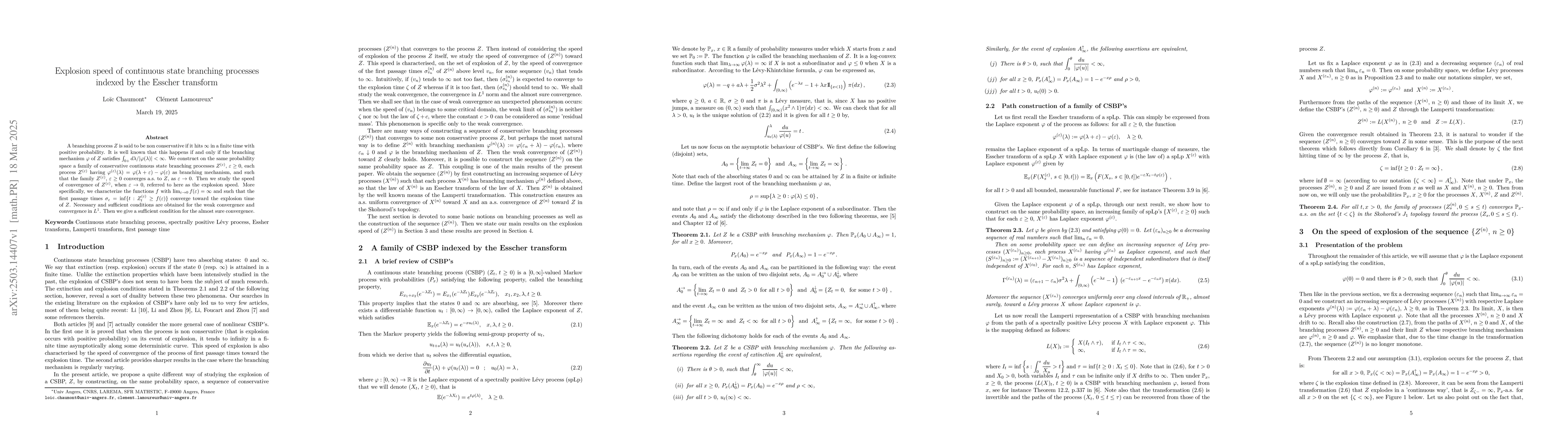 Thumbnail for Explosion speed of continuous state branching processes indexed by the
  Esscher transform
