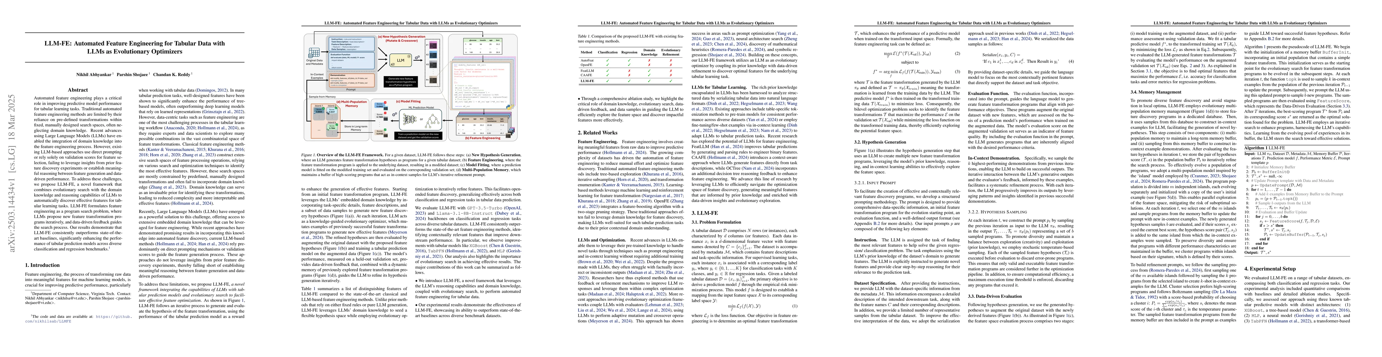 Thumbnail for LLM-FE: Automated Feature Engineering for Tabular Data with LLMs as
  Evolutionary Optimizers